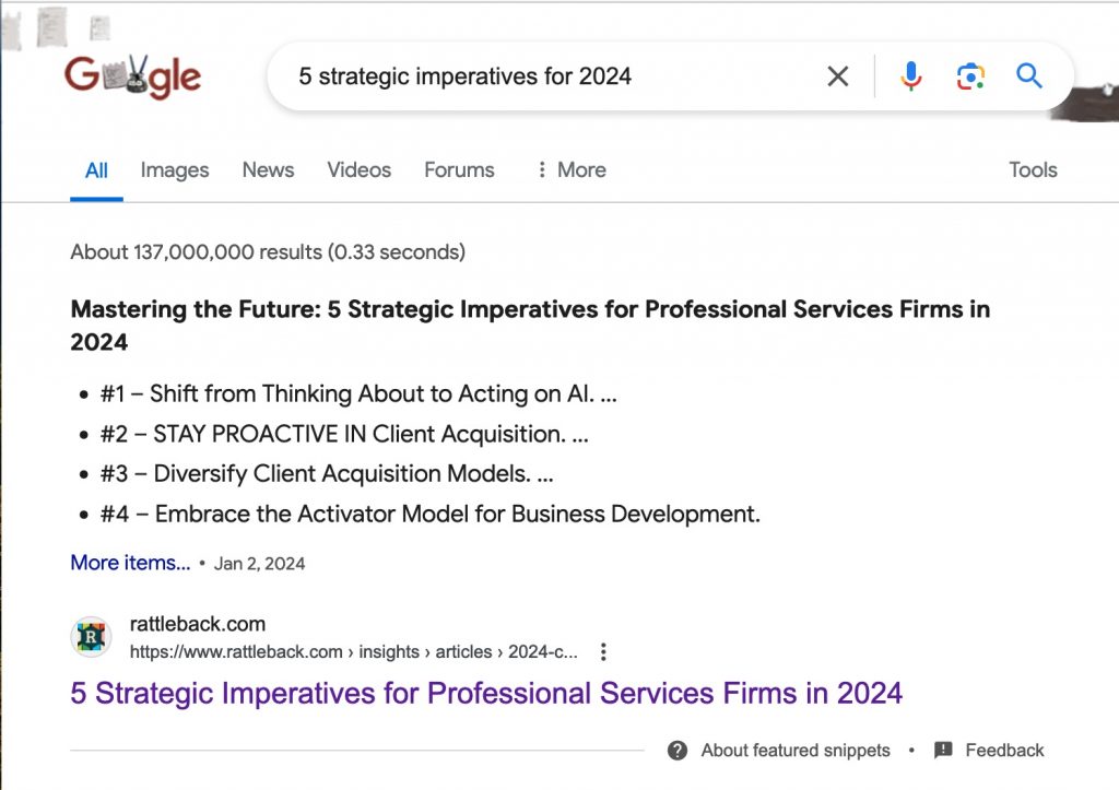 Screenshot of a Featured Snippet